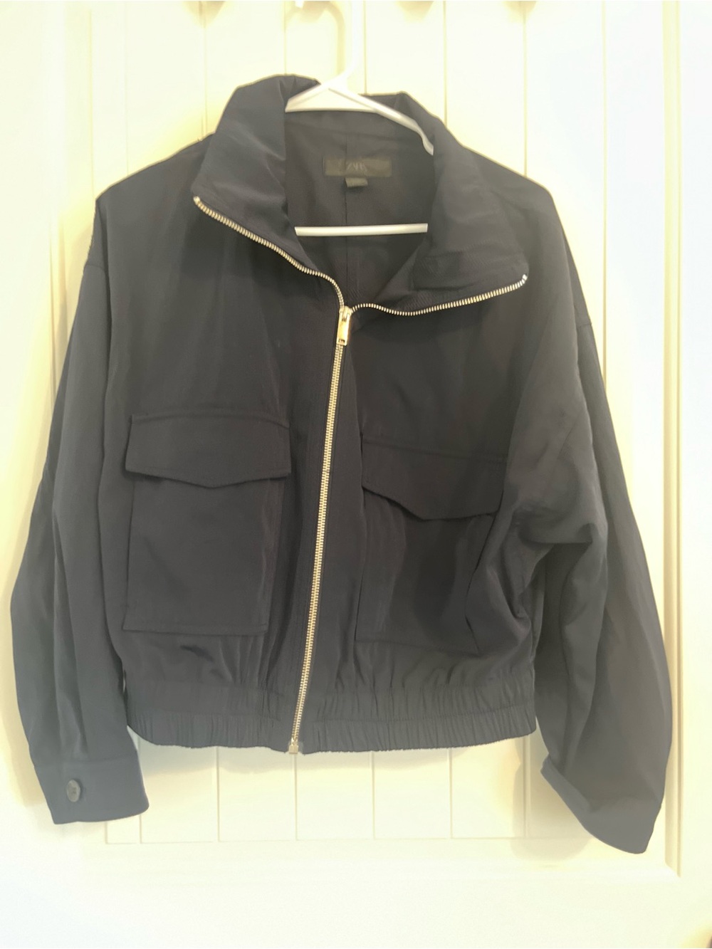 Zara Womens Navy Zip-Front Bomber Jacket